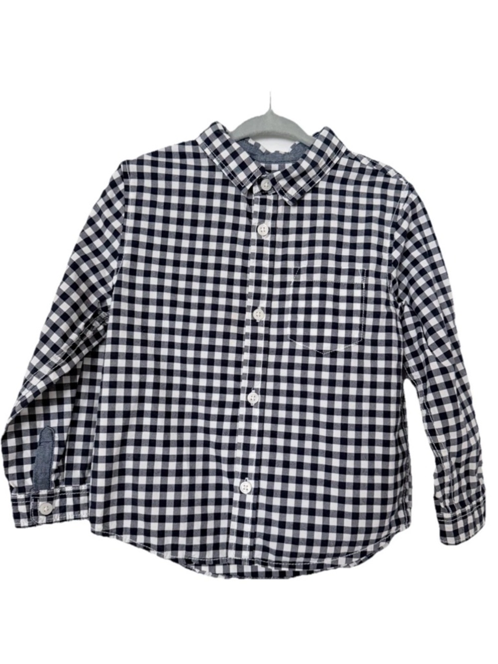 Gymboree Boys 2T Navy Blue/White Gingham Poplin Button Down Dress Shirt, EUC